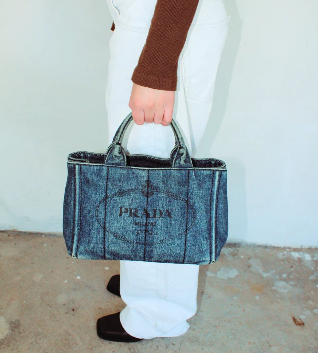 Preloved | PRADA Denim Canapa Totebag med Guld Hardware (Small)