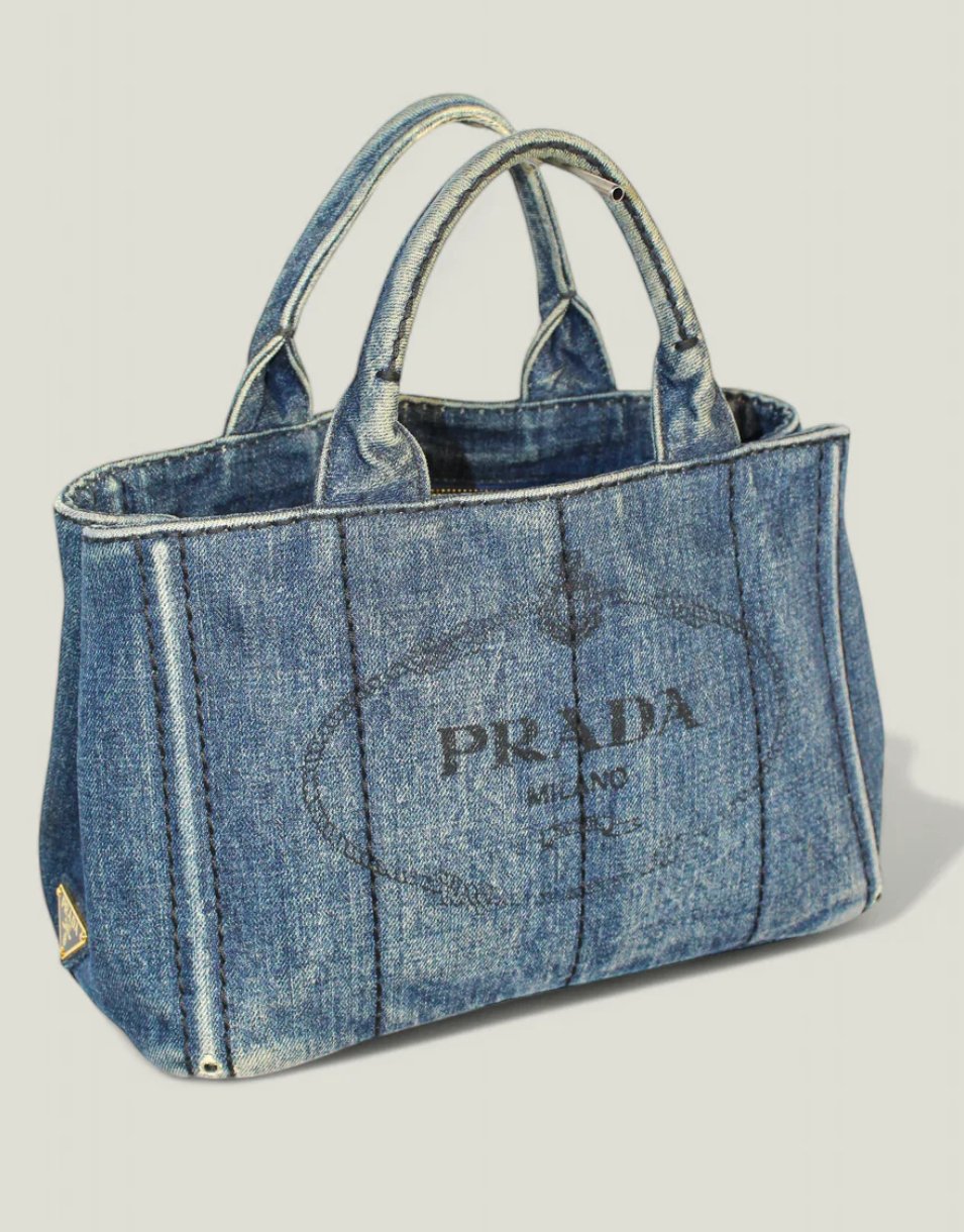 Preloved | PRADA Denim Canapa Totebag med Guld Hardware (Small)