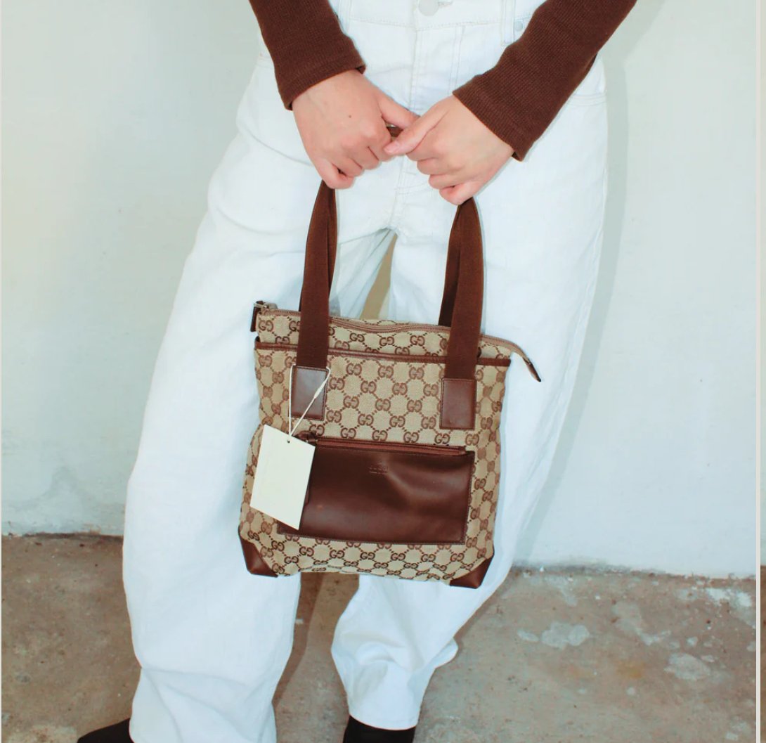 Preloved | GUCCI GG Canvas Tote med Læderdetaljer i Brun