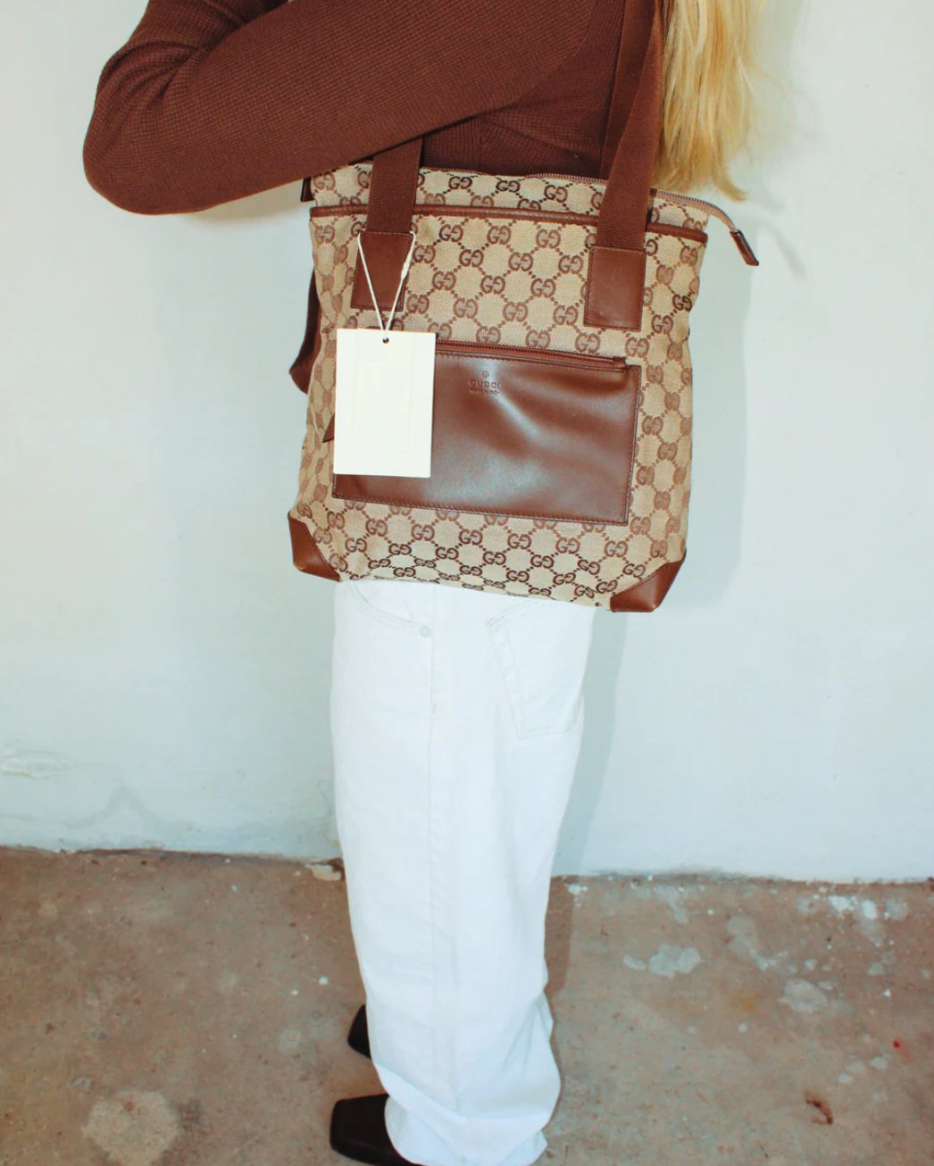 Preloved | GUCCI GG Canvas Tote med Læderdetaljer i Brun