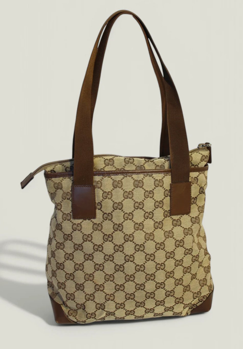 Preloved | GUCCI GG Canvas Tote med Læderdetaljer i Brun