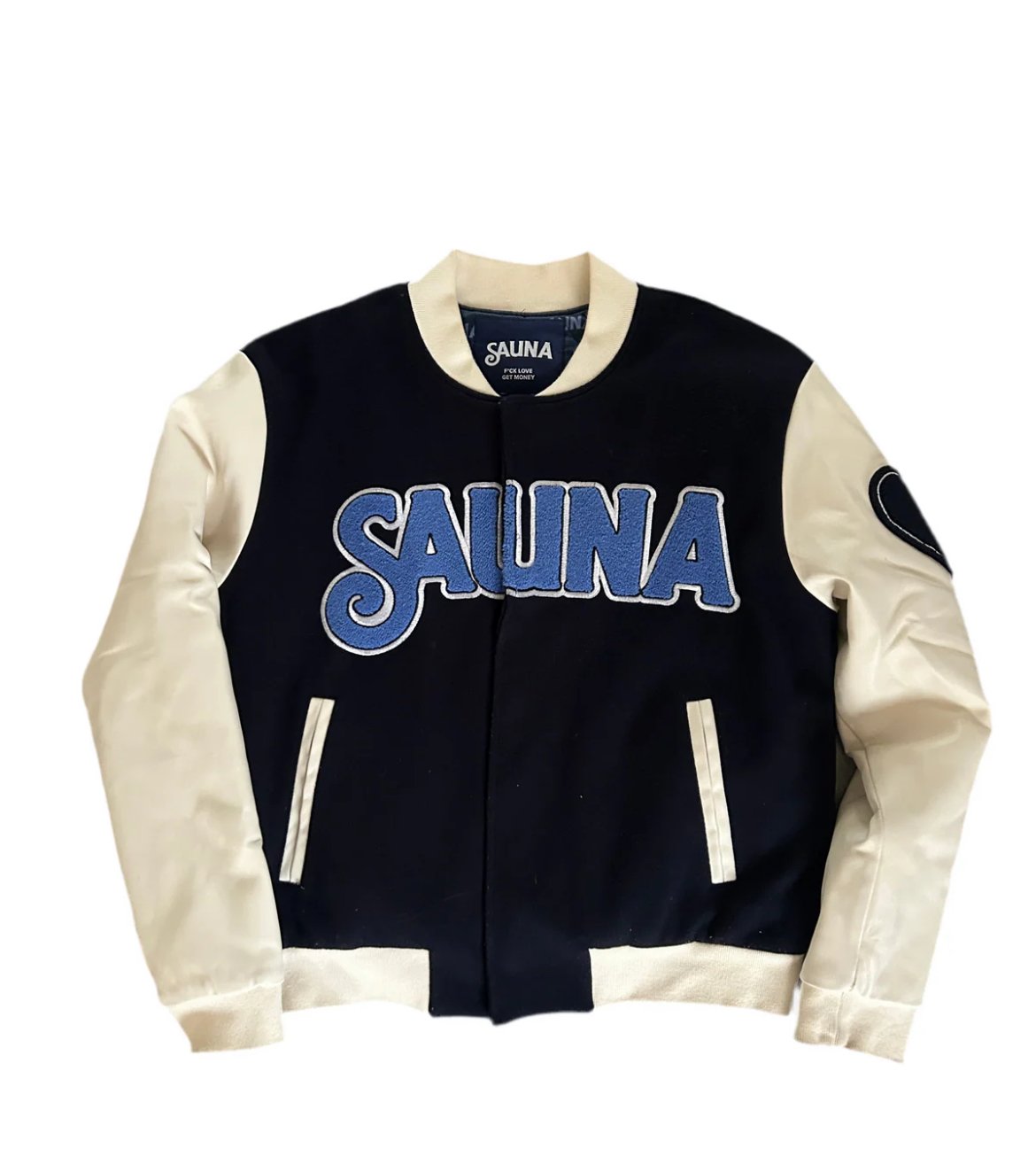 SAUNA “MONEY OVER EVERYTHING” VARSITY JACKET (S)